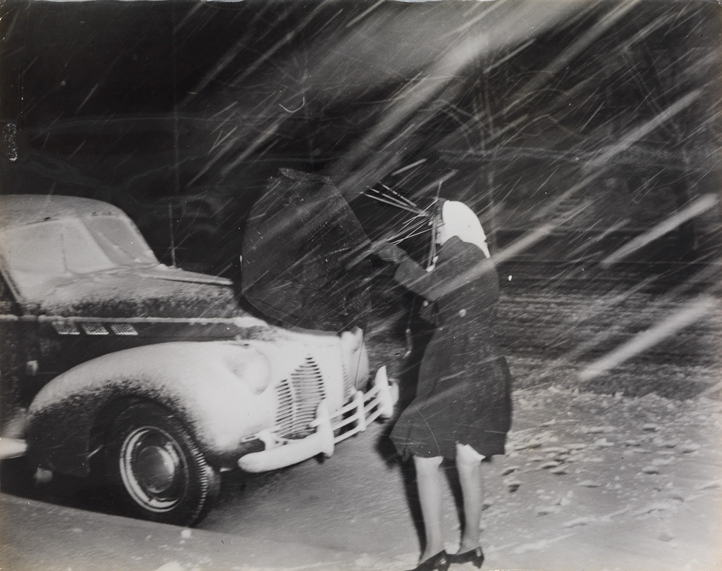 Appraisal: WEEGEE ARTHUR FELLIG - Snowstorm Ferrotyped silver print the image