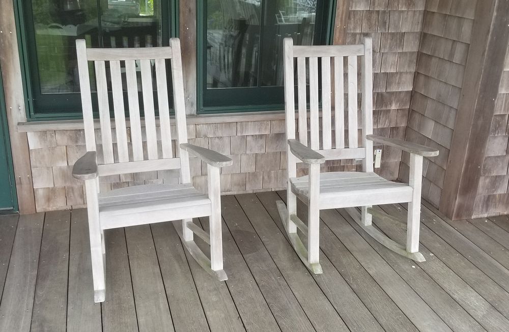 Appraisal: Pair of Outdoor Teak Rocking Chairs Pair of Outdoor Teak