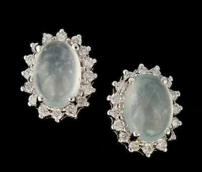 Appraisal: A Pair of White Jade and Diamond Earrings k white