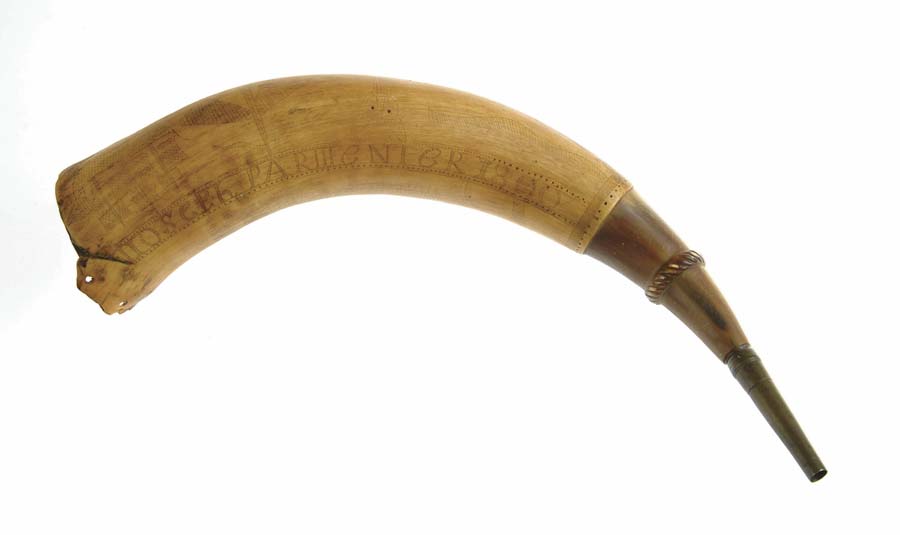 Appraisal: EARLY SCRIMSHAWED POWDER HORN Fine early horn about long with