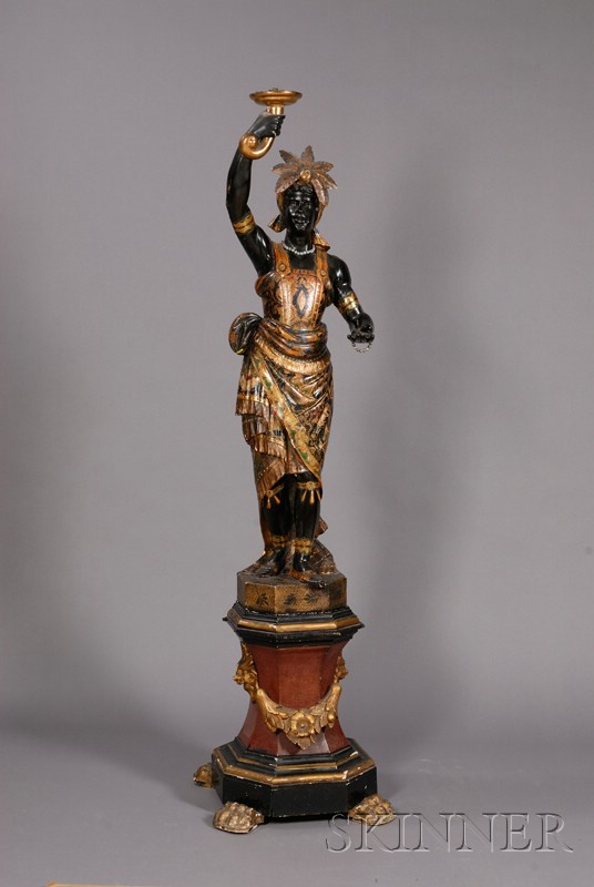 Appraisal: Large Venetian Painted and Parcel Gilt Carved Wood and Gesso