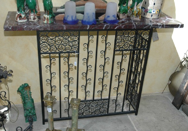 Appraisal: AN ART DECO WROUGHT IRON AND MARBLE CONSOLE The rectangular