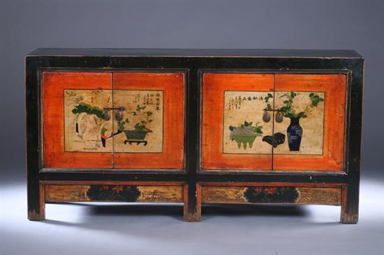 Appraisal: MONGOLIAN POLYCHROME PINE SIDEBOARD Qing Dynasty circa Gansu Province Rectangular