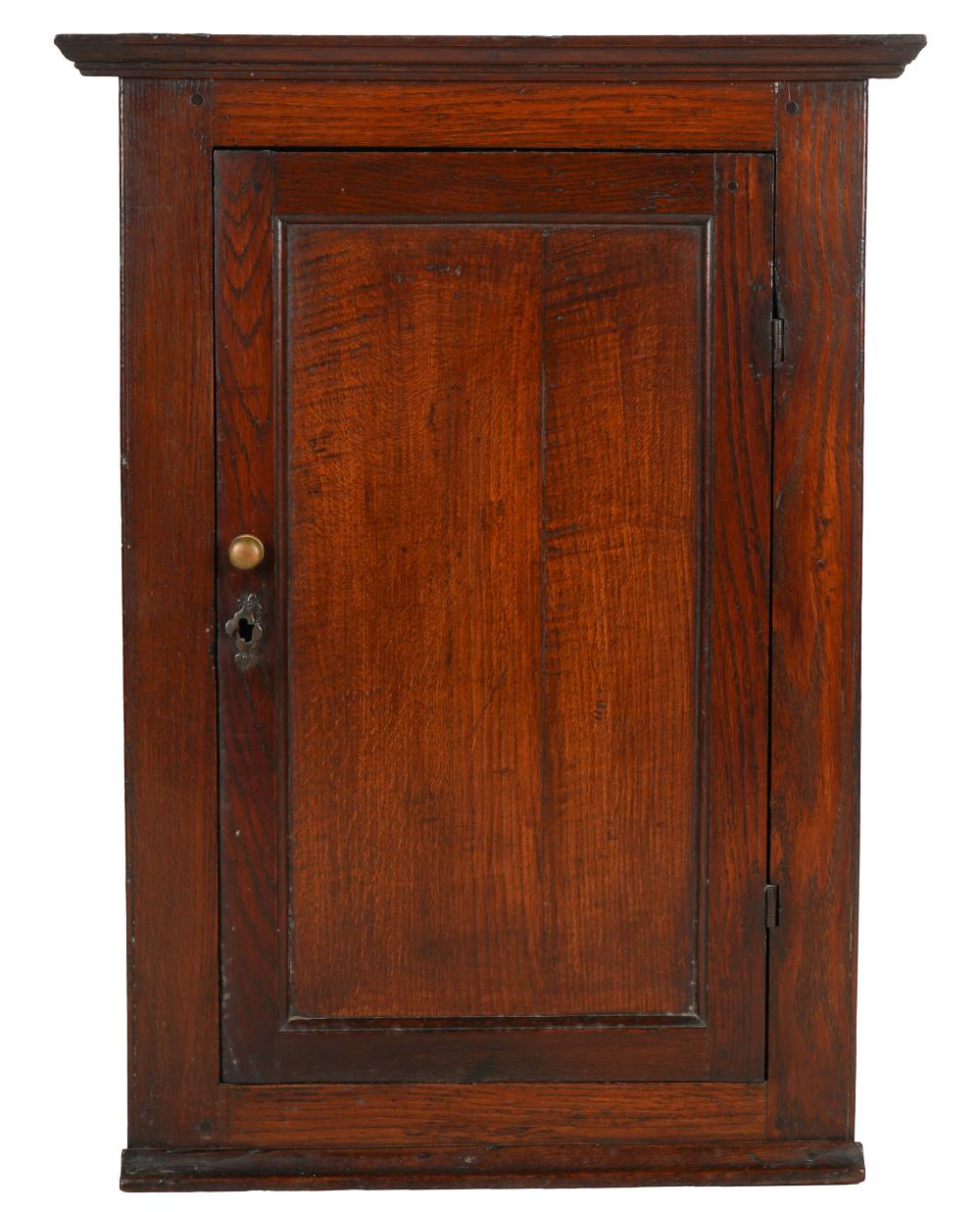 Appraisal: ENGLISH OAK HANGING CABINETthe hinged door enclosing two shelves inches