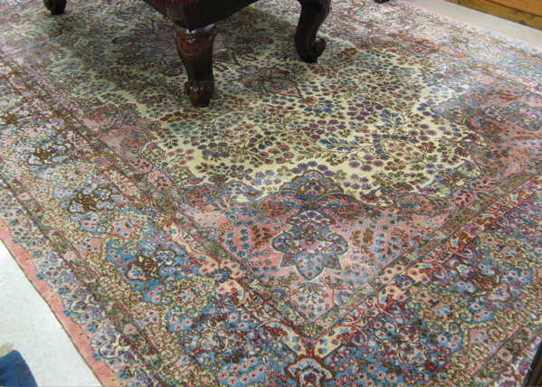 Appraisal: PERSIAN KERMAN CARPET Kerman province southeastern Iran central floral medallion