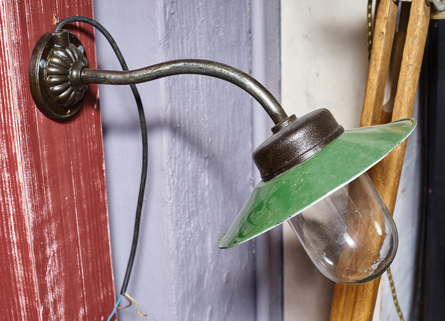 Appraisal: THREE EARLY th CENTURY FRENCH EXTERIOR LIGHTS Enamel and glass