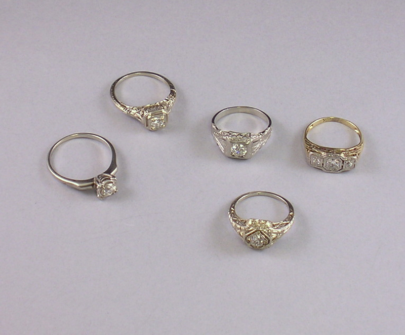 Appraisal: Five Gold and Diamond Rings two in kt white gold