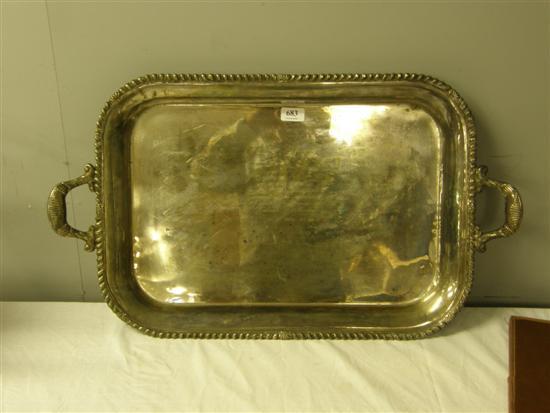 Appraisal: Silver plated two handled tray with scroll handles w in