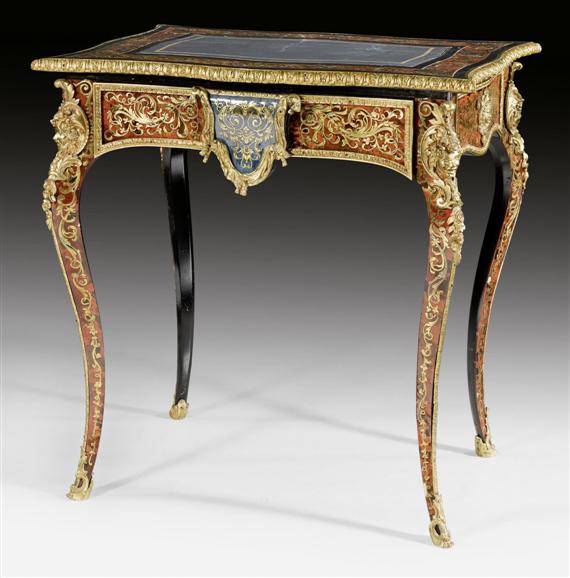 Appraisal: SMALL DESK WITH BOULLE MARQUETRY AUX MASCARONS Napoleon III Paris