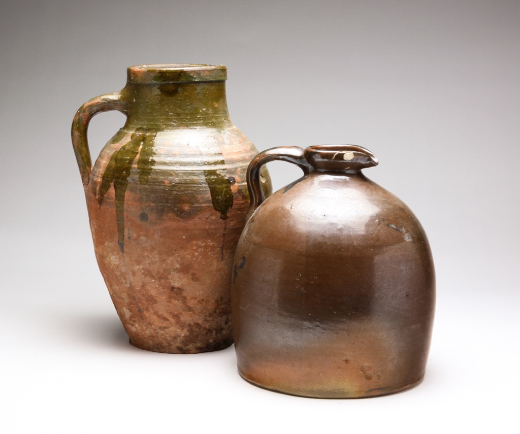 Appraisal: Late th century A European handled redware jar with mottled