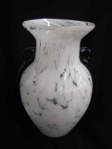 Appraisal: Art Glass Vase mottled white decorated body with applied cobalt