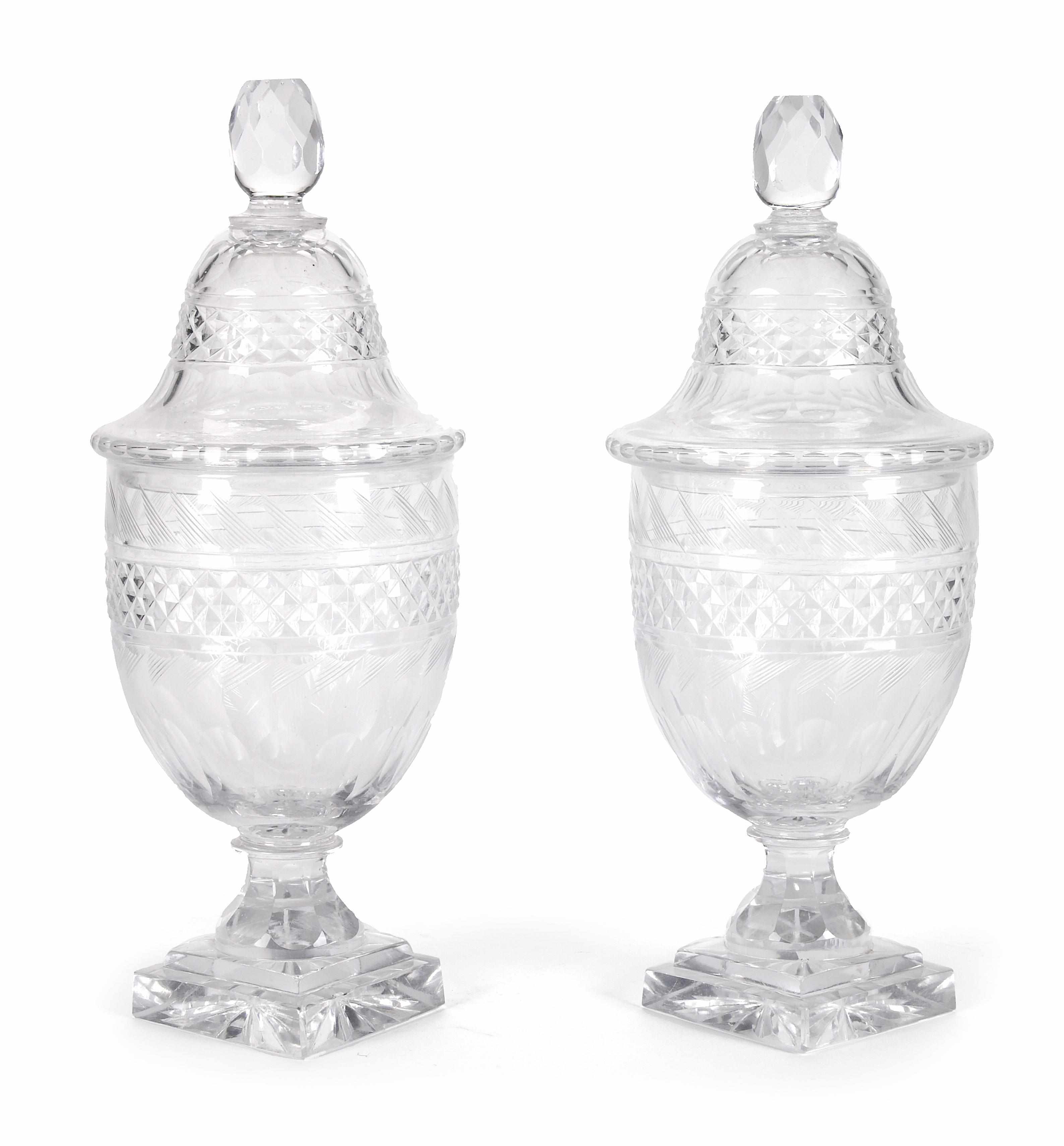 Appraisal: A pair of Regency cut glass covered bowls early th