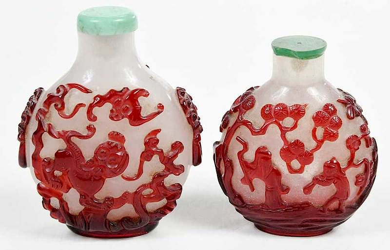 Appraisal: Two Peking Glass Snuff Bottles Chinese th th century opaque