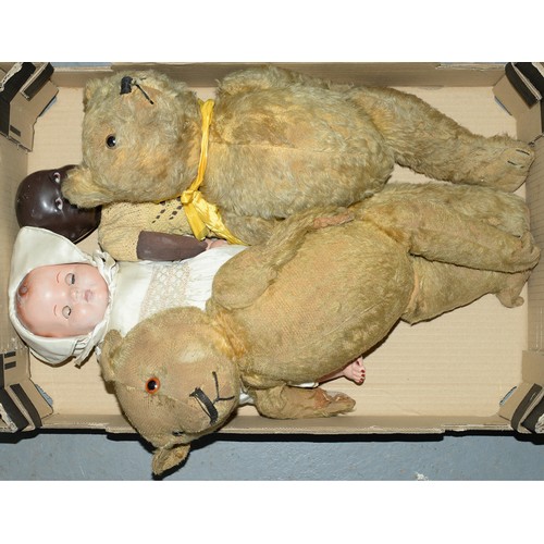 Appraisal: Two dolls and two gold plush teddy bears 's More