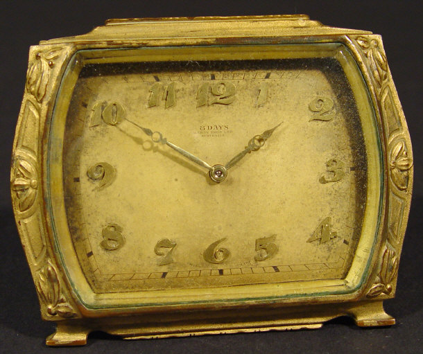 Appraisal: Art Deco gilt bronze bedside clock with eight day movement