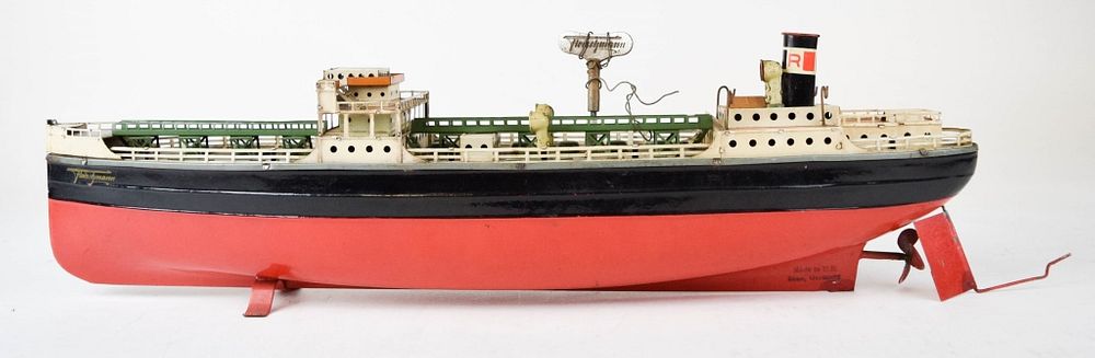 Appraisal: Fleischmann Wind-Up Tin Tanker Boat With original key Marked Fleischmann