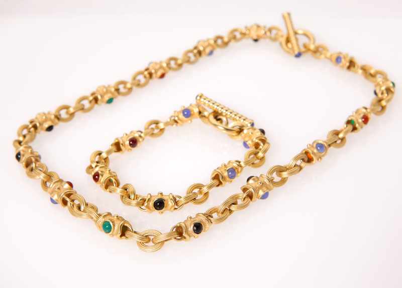 Appraisal: Stamped ''Italy Jancy'' a K yellow gold and gemstone necklace