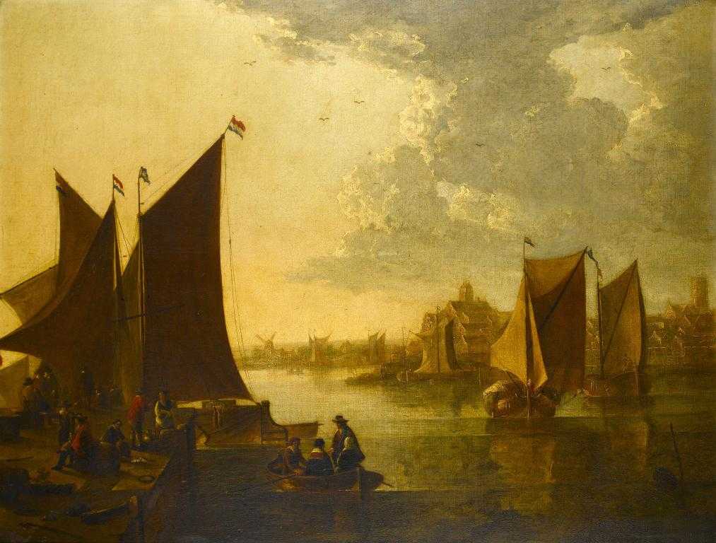 Appraisal: FOLLOWER OF AELBERT CUYP TH CENTURY RIVERS CENE AT NIJMEGEN