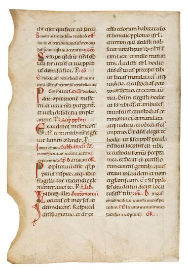 Appraisal: TWO LEAVES FROM A LECTIONARY in Latin Italy c x