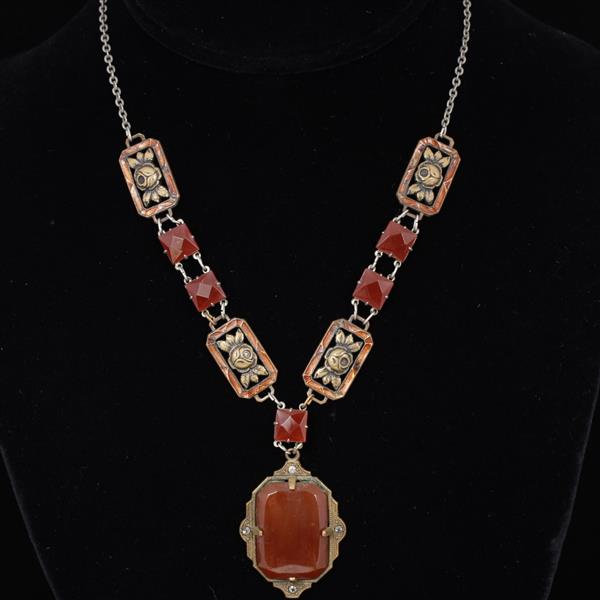 Appraisal: Czech Art Deco Necklace with faceted carnelian colored glass jewels