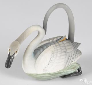 Appraisal: Annette Corcoran American b painted porcelain Trumpeter Swan teapot initialed