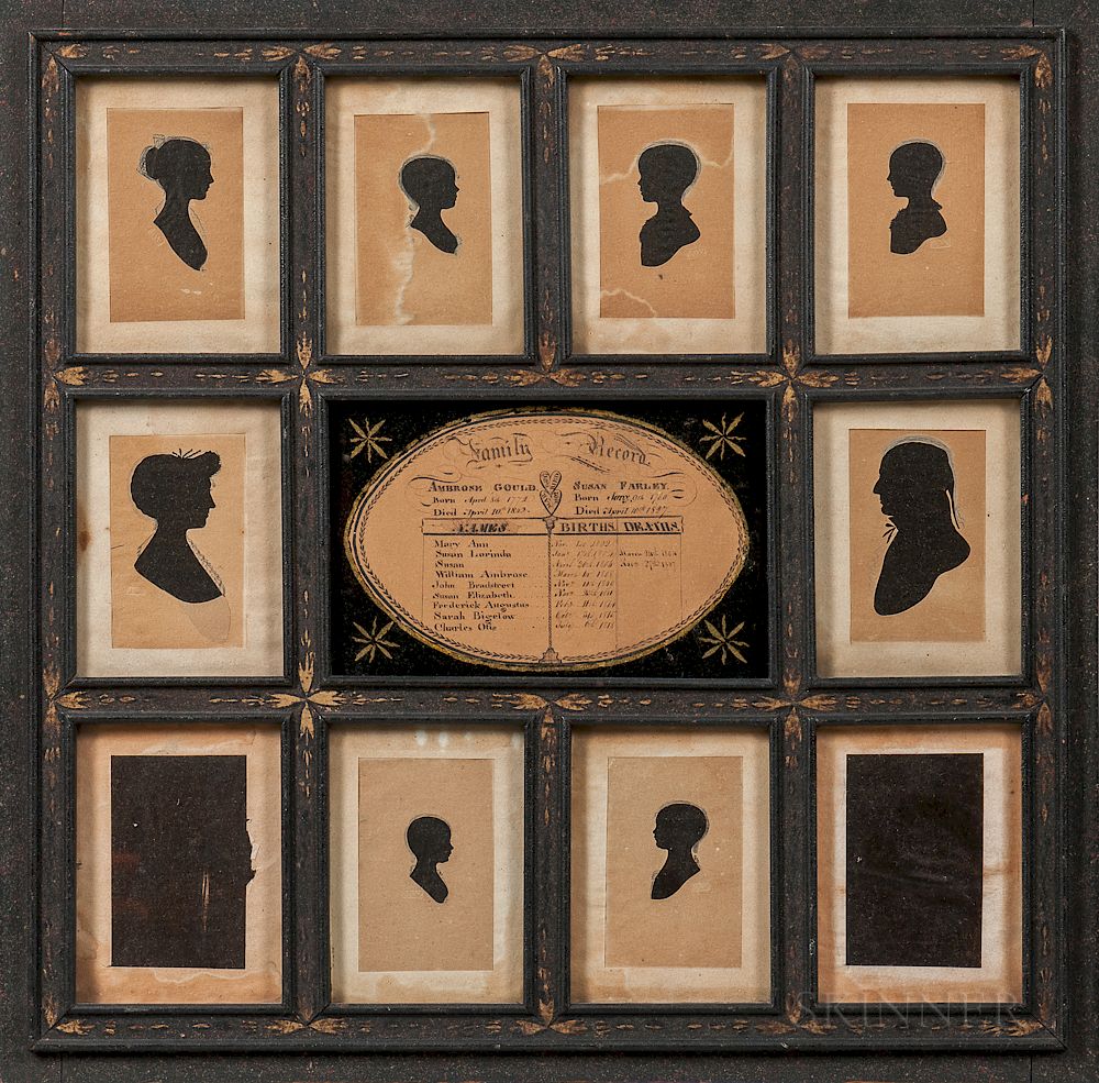 Appraisal: Frame with Eight Silhouettes of the Gould Family of Hollis