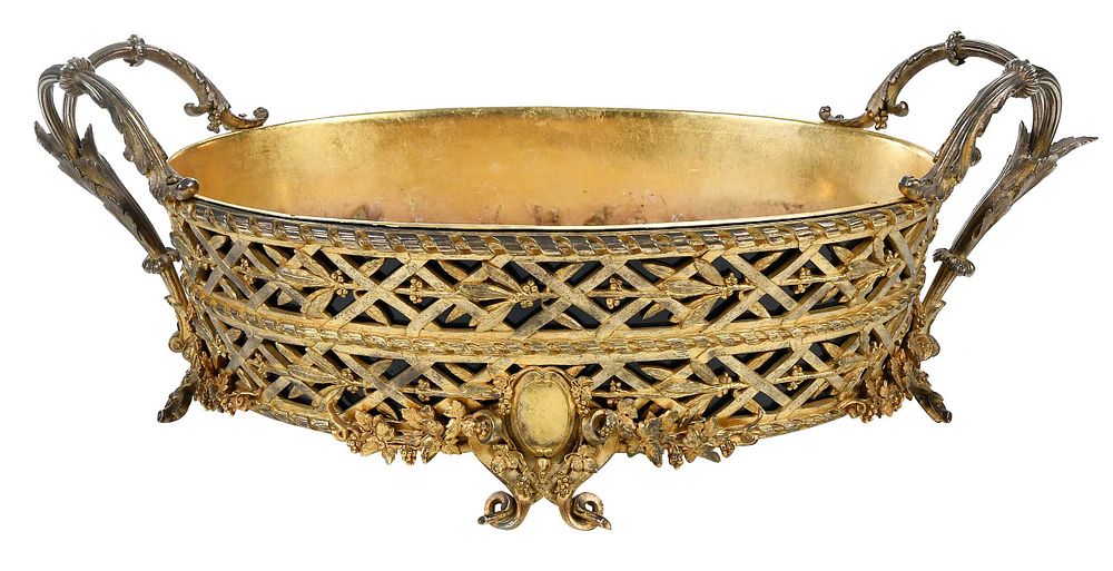 Appraisal: French Gilt Bronze Jardiniere th century oval form cast with