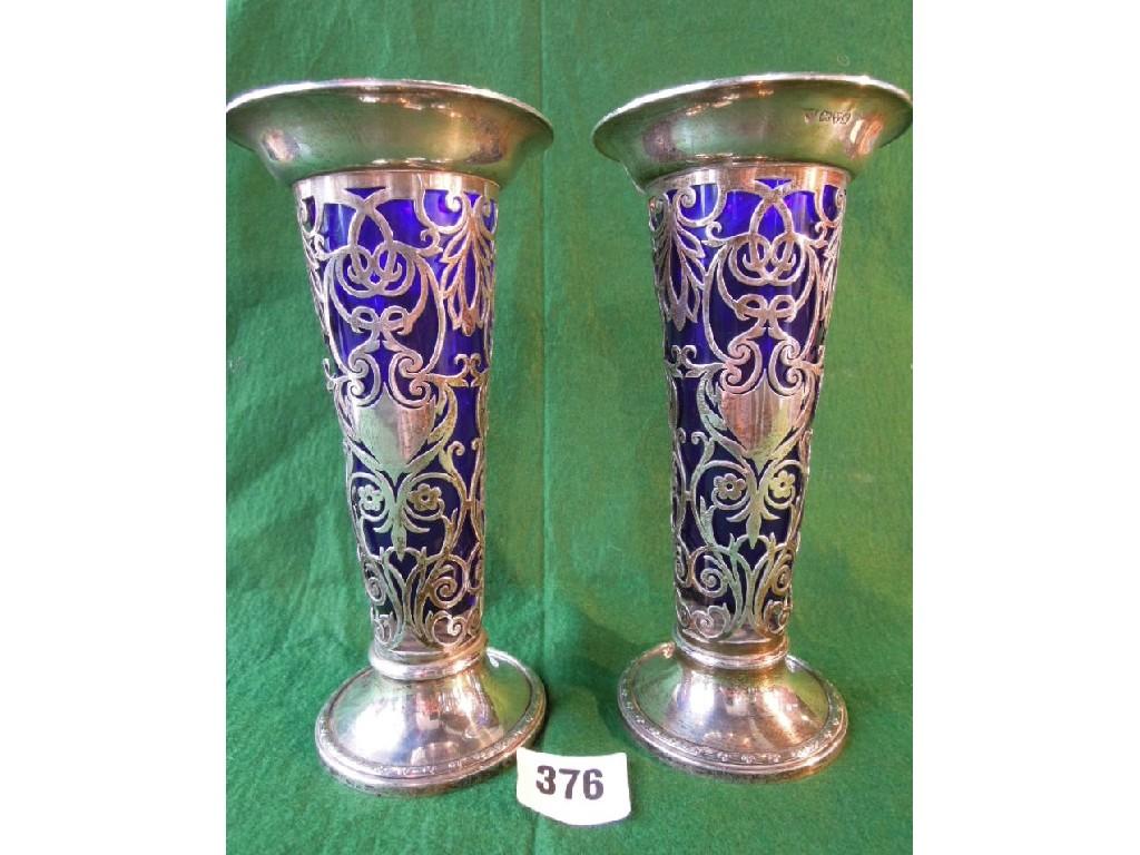 Appraisal: A pair of Art Nouveau silver pierced with foliate design