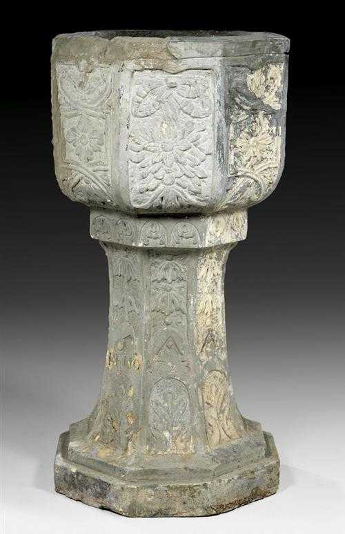 Appraisal: STONE BAPTISMAL FONT Baroque dated German Relief carved and with