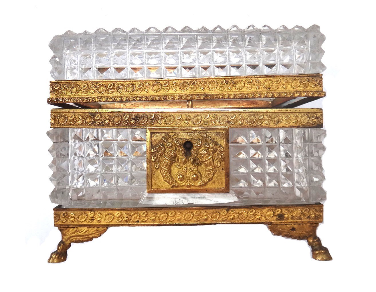 Appraisal: A brass mounted glass casket late th century of rectangular