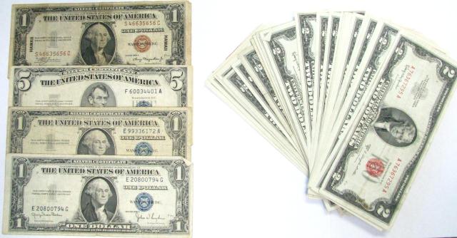 Appraisal: Group of United States paper money including forty-six red-letter bills