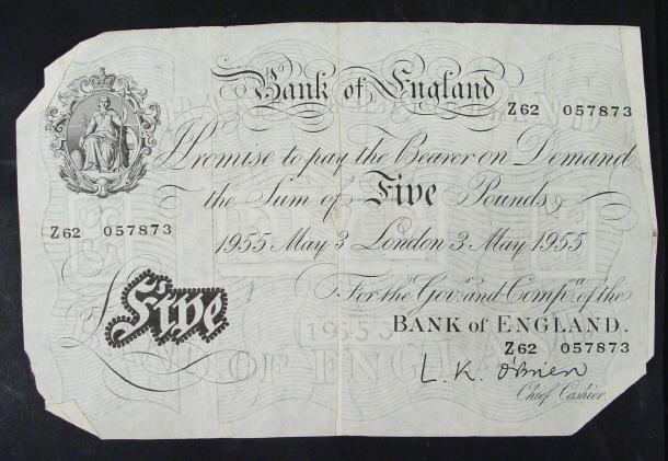 Appraisal: White Bank of England note O'Brien No Z