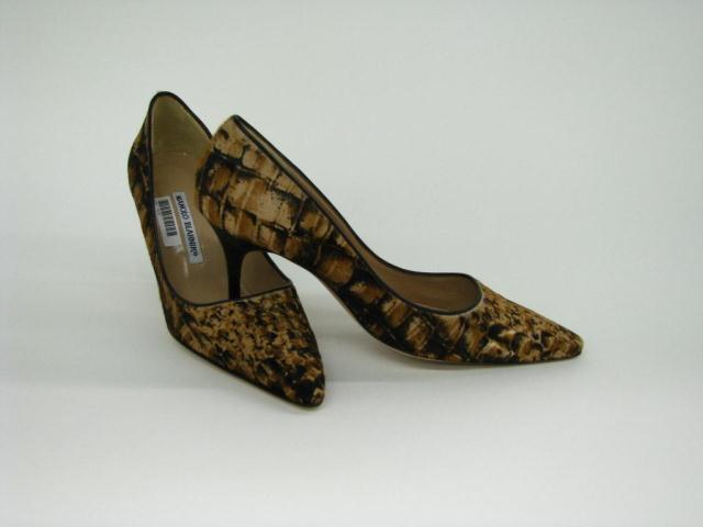 Appraisal: Manolo Blahnik pony hair reptile print pointed toe pump Heel