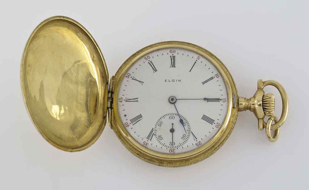 Appraisal: ENGRAVED K GOLD ELGIN POCKET WATCH Circa Elgin k gold