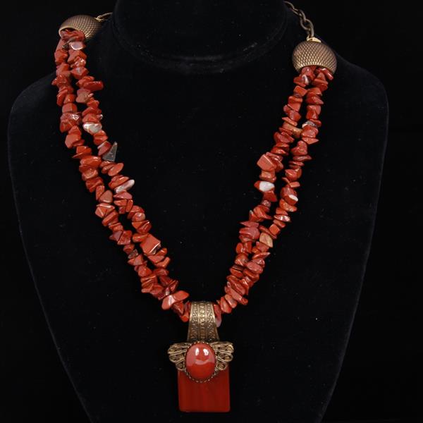 Appraisal: Jan Michaels San Francisco Designer Necklace coral beads carnelian slab