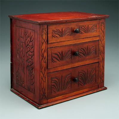 Appraisal: Three drawer cabinet graduated and dovetailed drawers mahogany and beech