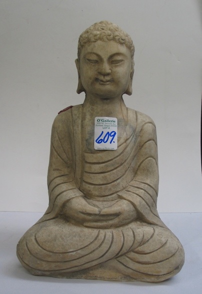 Appraisal: CHINESE MARBLE SCULPTURE Statue of Buddha seated down cast eyes