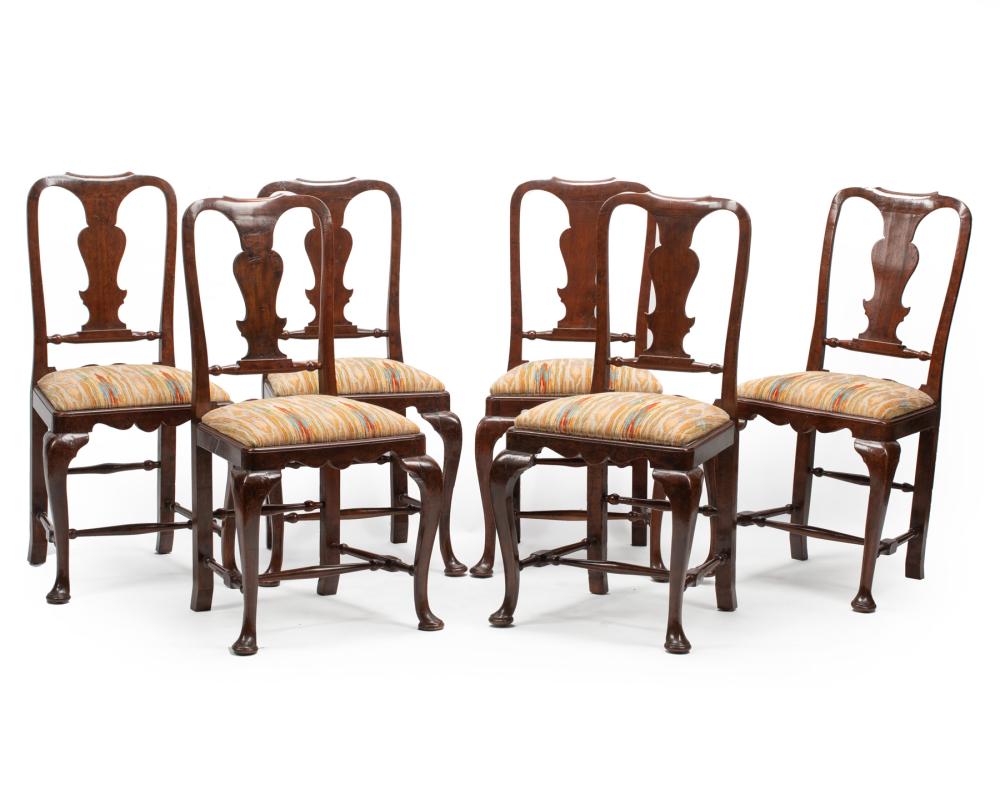 Appraisal: Six George I-Style Mahogany Side Chairs back-scrolled crest rail vasiform