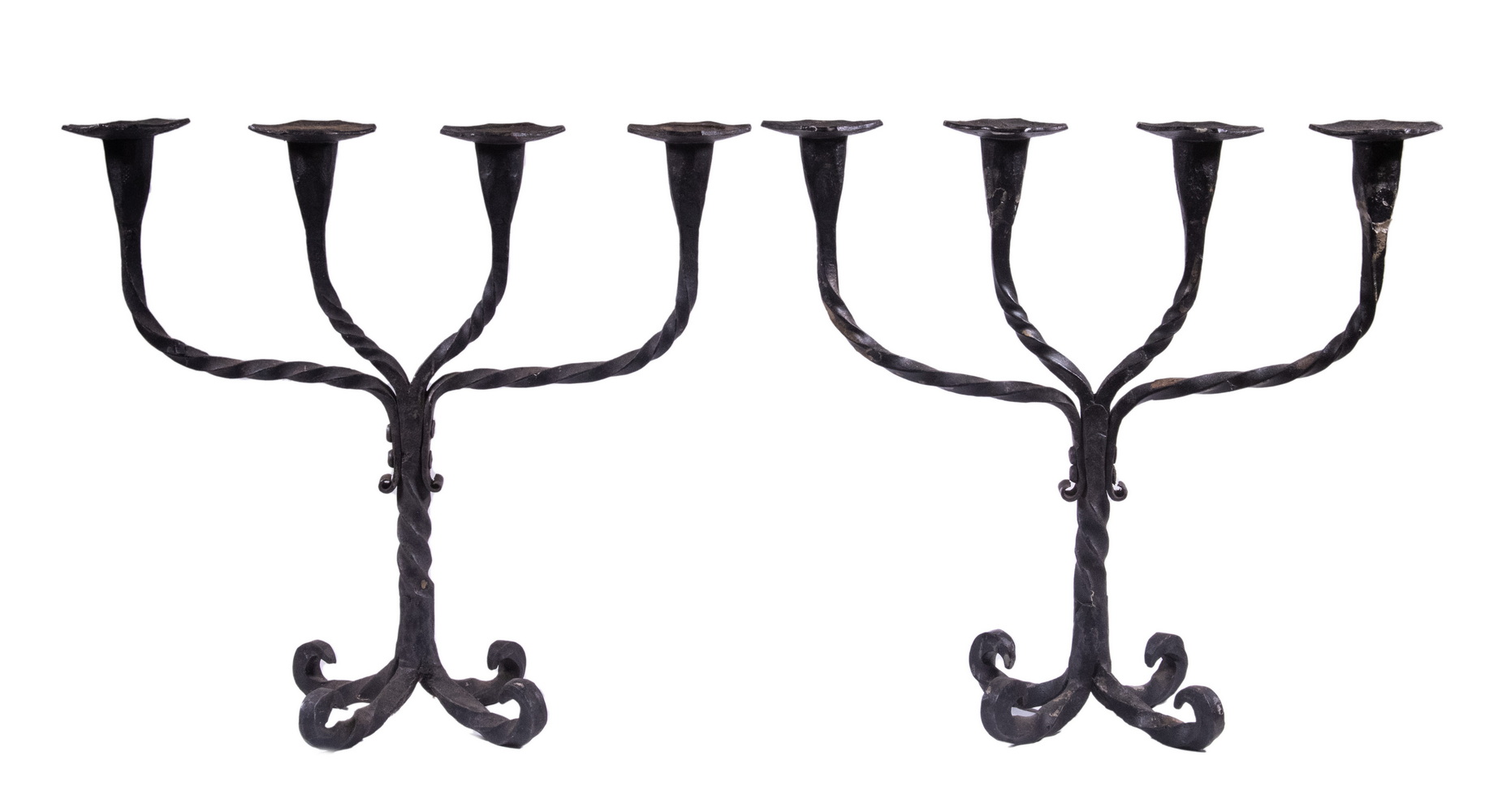 Appraisal: PR IRON CANDELABRA Pair of Vintage Forged Iron Four-Light Candelabra