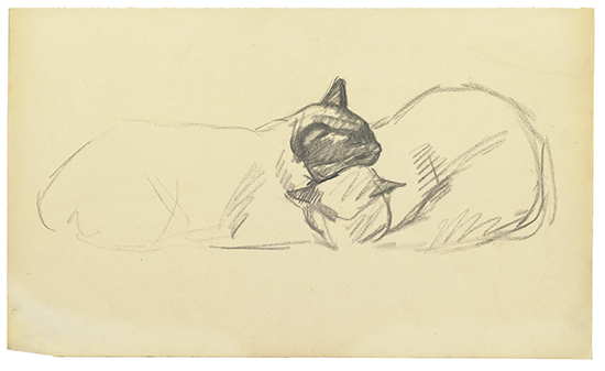 Appraisal: TH OPHILE STEINLEN Deux Chats endormis Black crayon on cream