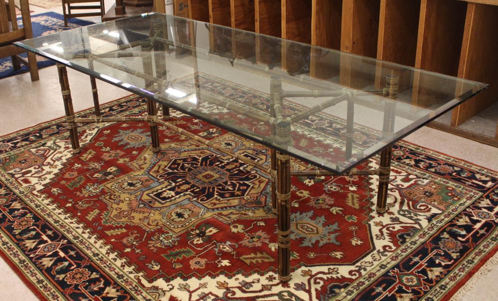 Appraisal: McGUIRE GLASS-TOP BAMBOO DINING TABLE McGuire Furniture Co San Francisco