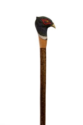 Appraisal: A walking stick with cock pheasant terminal hand carved by