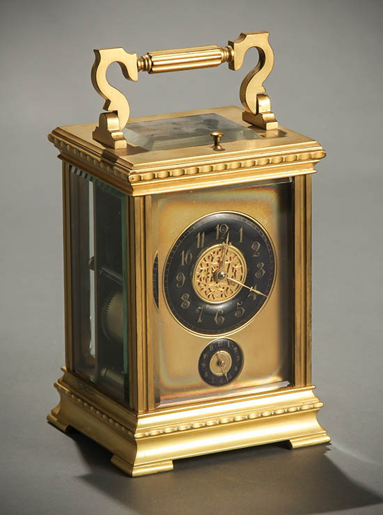 Appraisal: French Gilt Brass Repeating Carriage Clock with Alarm Retailed by