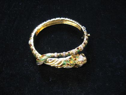 Appraisal: karat yellow gold enamel and diamond tiger bangle bracelet With