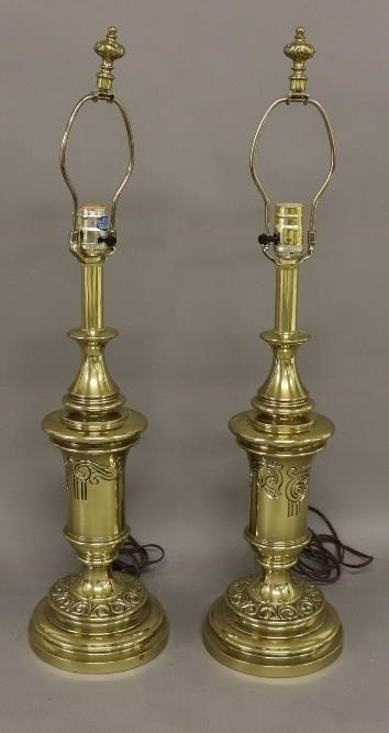 Appraisal: Pair of heavy Stiffel brass candlestick lamps h Condition good