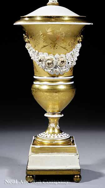 Appraisal: A Paris Porcelain Gilt-Decorated and Bisque Garlanded Urn th c