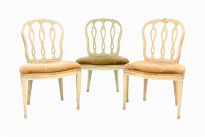 Appraisal: Three matching painted wood side chairs with pierced triple splat