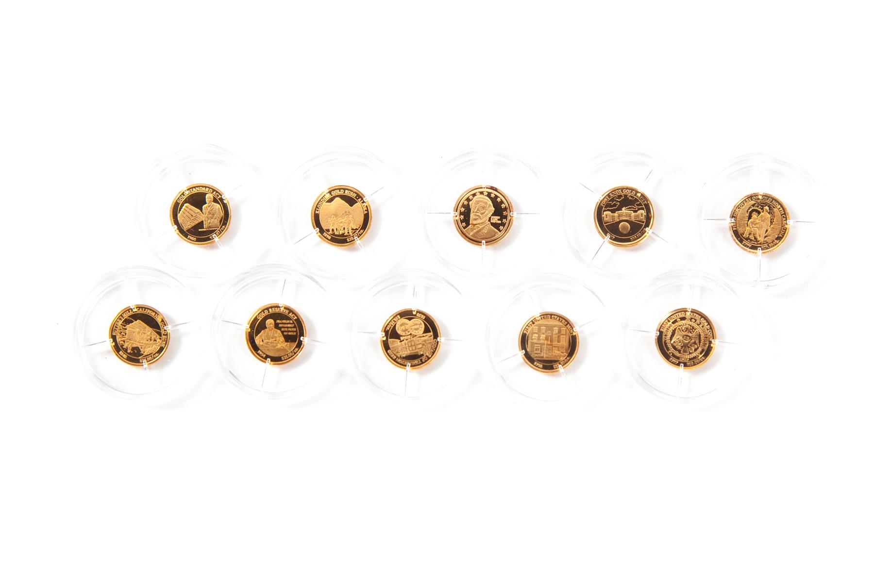 Appraisal: TEN MINIATURE GOLD COINS Nine U S History of Gold