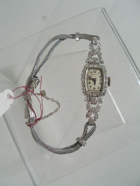 Appraisal: Ladies Vintage Watch Hamilton encrusted w diamonds jewel movement platinum