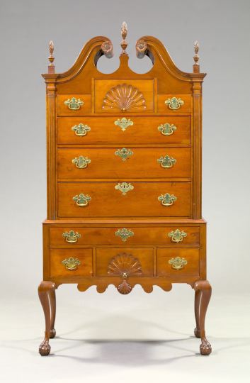 Appraisal: Early American Chippendale Bonnet-Top Cherrywood Highboy third quarter th century